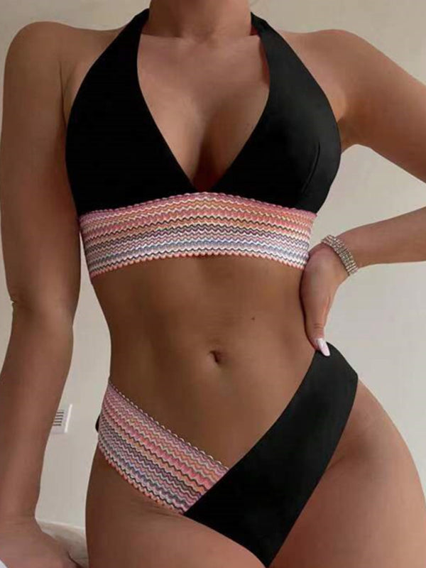 Women's High Waist Color Block Push Up Bikini