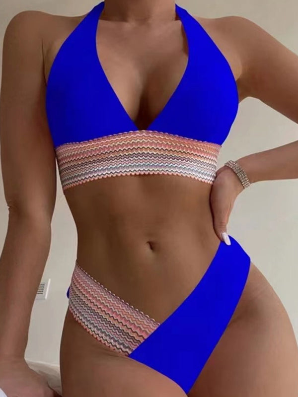Women's High Waist Color Block Push Up Bikini