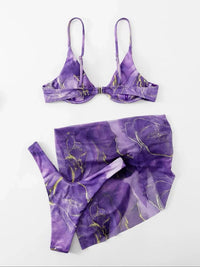 Thumbnail for Women's Marble Three-Piece Bikini Set