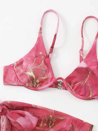Thumbnail for Women's Marble Three-Piece Bikini Set