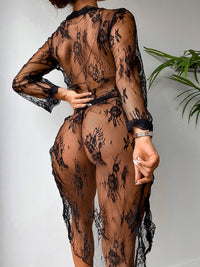 Thumbnail for Lace Tie-Up Lingerie Robe