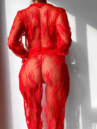 Thumbnail for Lace Tie-Up Lingerie Robe