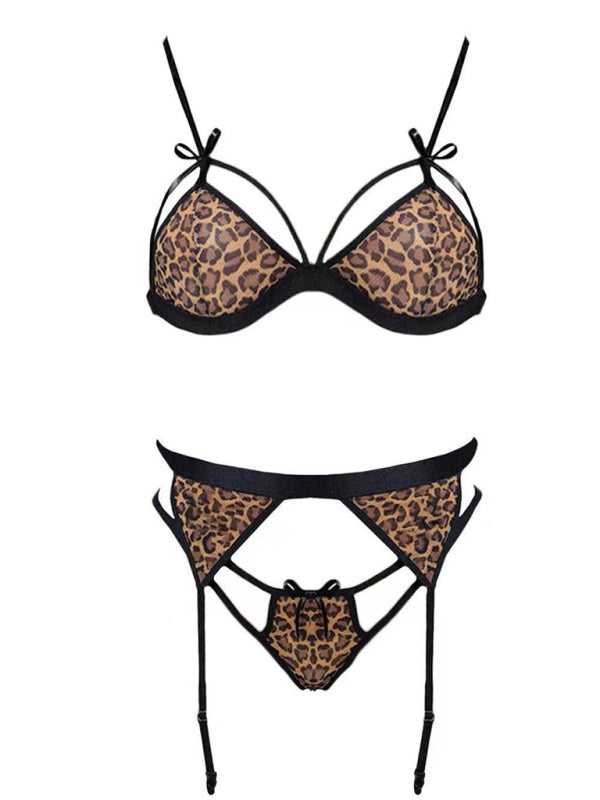Women's Leopard Print Bow Lingerie Set
