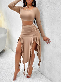 Thumbnail for Women's Round Neck Top and Ruffled Skirt Set