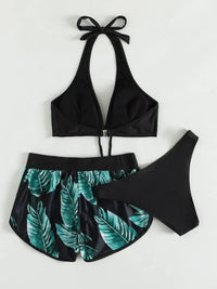 Thumbnail for Three-Piece Printed Bikini Shorts Set