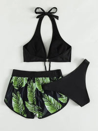 Thumbnail for Three-Piece Printed Bikini Shorts Set