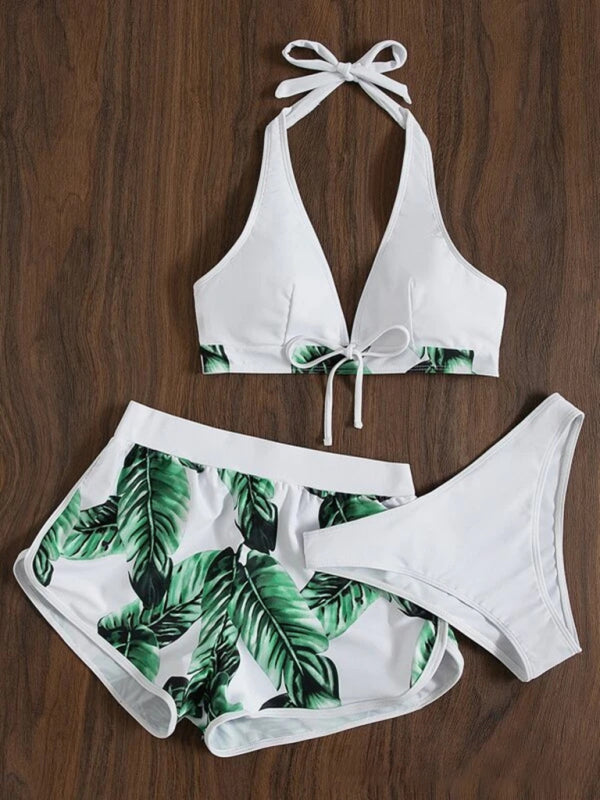 Three-Piece Printed Bikini Shorts Set