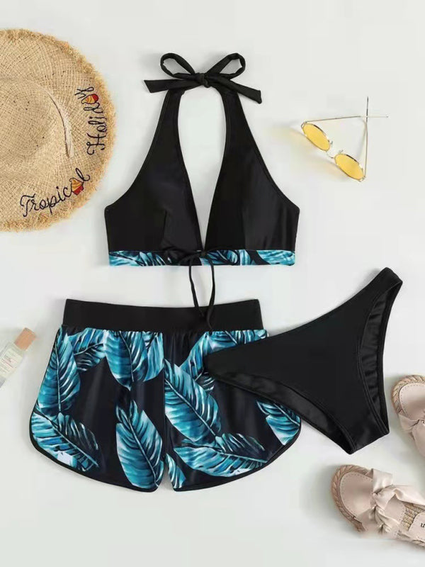 Three-Piece Printed Bikini Shorts Set