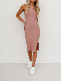 Thumbnail for Women's Solid Color Long Knitted Slit Dress