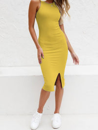 Thumbnail for Women's Solid Color Long Knitted Slit Dress