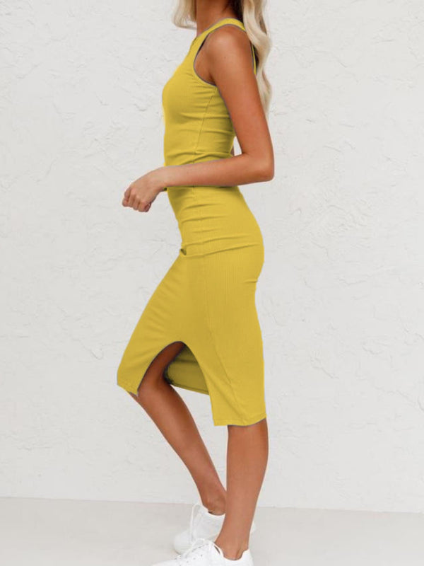 Women's Solid Color Long Knitted Slit Dress