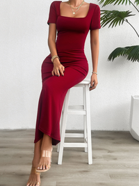 Thumbnail for Solid Color Slim Short Sleeve Maxi Dress