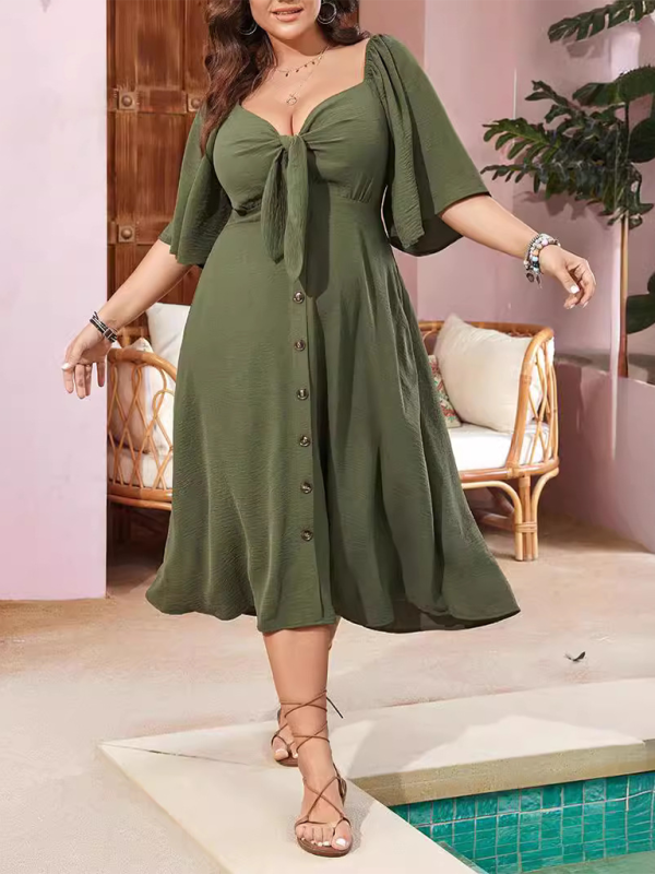 Women's Plus Size V-Neck Bow Dress