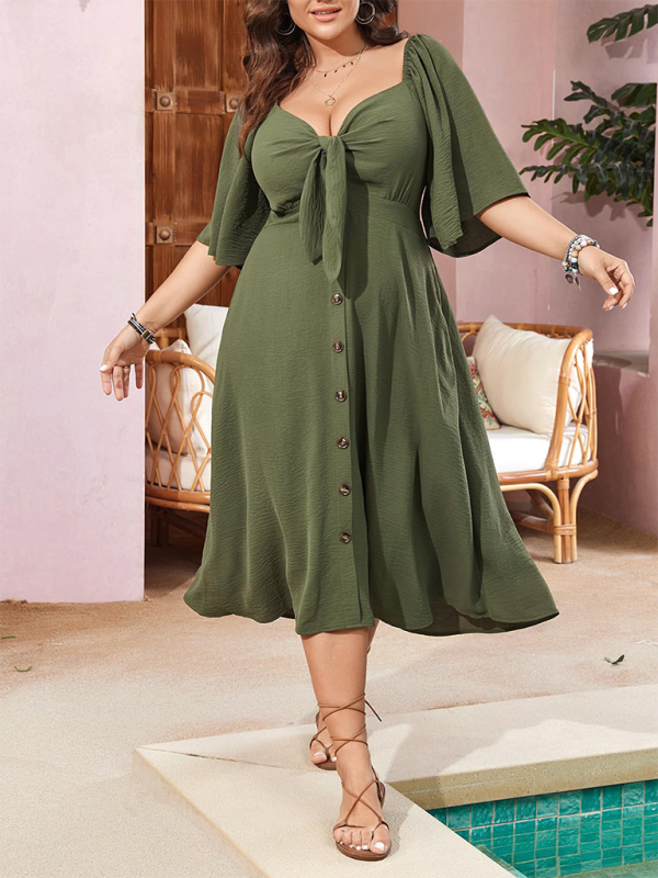 Women's Plus Size V-Neck Bow Dress