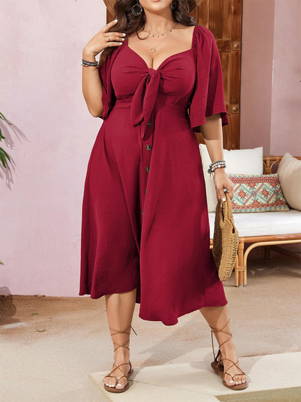 Women's Plus Size V-Neck Bow Dress