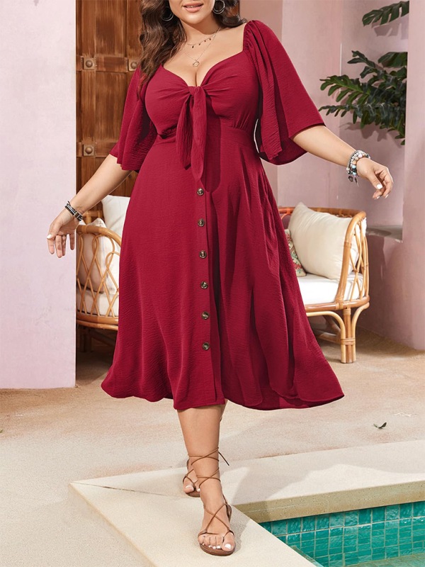 Women's Plus Size V-Neck Bow Dress