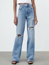 Thumbnail for High Waist Wide Leg Distressed Jeans