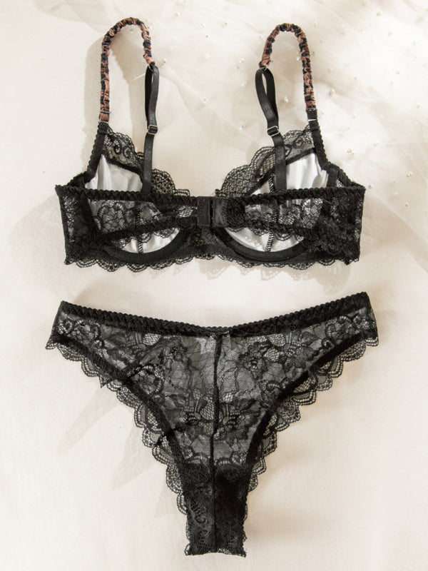 Lace Trim Leopard Print Lingerie Set