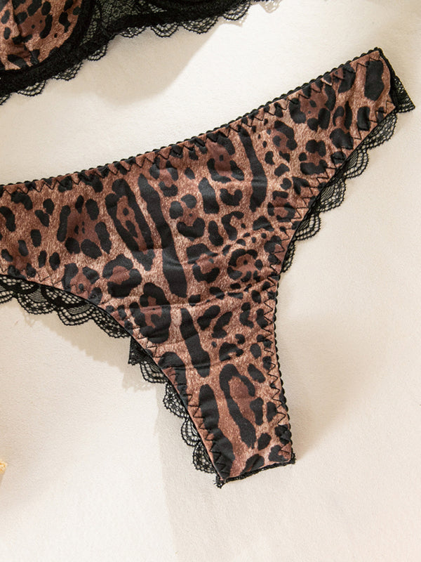 Lace Trim Leopard Print Lingerie Set
