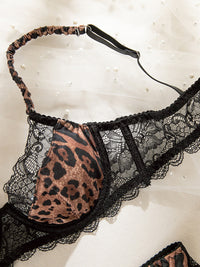 Thumbnail for Lace Trim Leopard Print Lingerie Set