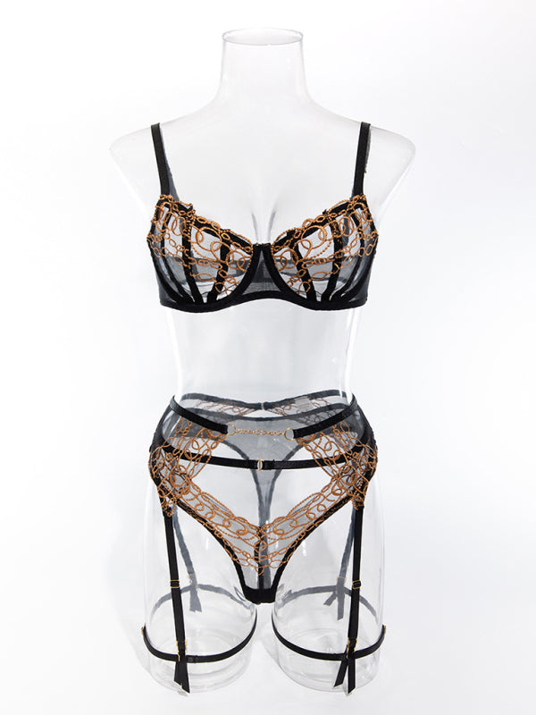 Mesh Embroidered Lingerie Set