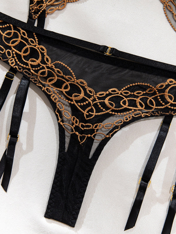 Mesh Embroidered Lingerie Set