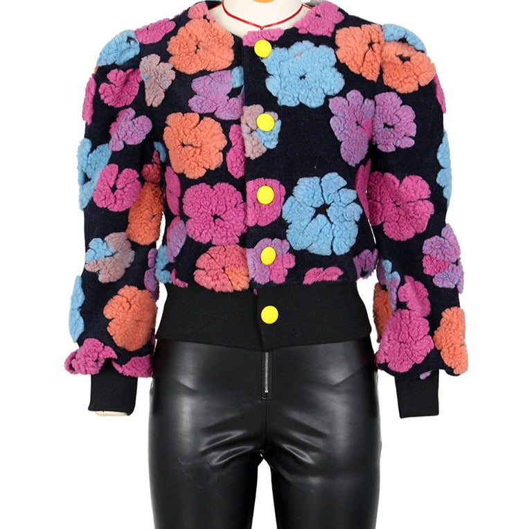 Women's Button Three-Dimensional Flower Short Jacket