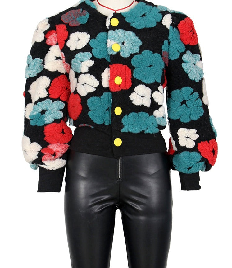 Women's Button Three-Dimensional Flower Short Jacket