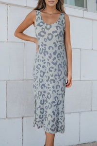 Thumbnail for Leopard Sleeveless Slit Midi Dress