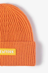 Thumbnail for NEWYORK Patch Rib-Knit Cuffed Beanie