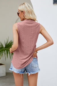 Thumbnail for Notched Neck Curved Hem Eyelet Tank