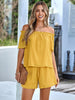 Textured Frill Trim Off-Shoulder Top and Shorts Set
