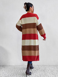 Thumbnail for Color Block Open Front Longline Cardigan