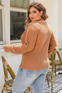 Thumbnail for Plus Size Ribbed Scoop Neck Long Sleeve T-Shirt