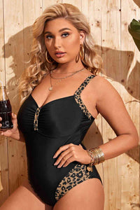 Thumbnail for Plus Size Leopard Ruched One-Piece Swimsuit