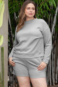 Thumbnail for Plus Size Long Sleeve Top and Shorts Set
