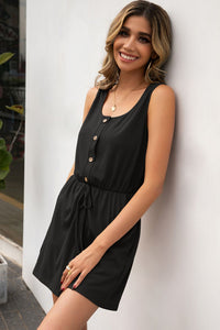 Thumbnail for Buttoned Round Neck Sleeveless Romper