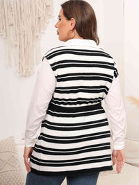 Thumbnail for Plus Size Striped Colared Neck Tied Front Sweater Vest