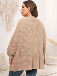 Thumbnail for Plus Size Open Front Dropped Shoulder Knit Cardigan