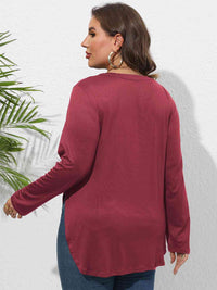 Thumbnail for Plus Size Round Neck Long Sleeve Slit T-Shirt
