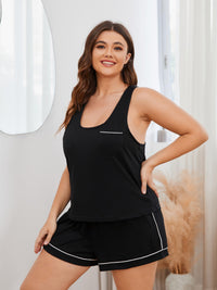 Thumbnail for Plus Size Contrast Piping Racerback Tank and Shorts Lounge Set