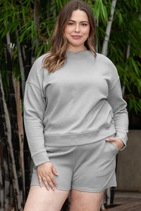Thumbnail for Plus Size Long Sleeve Top and Shorts Set