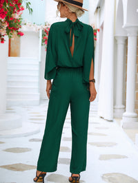 Thumbnail for Tie Back Mock Neck Split Sleeve Jumpsuit