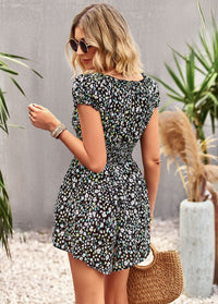 Thumbnail for Printed Frill Trim Square Neck Romper