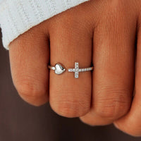 Thumbnail for Heart Shape Cross Inlaid Zircon Open Ring