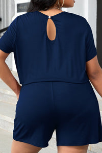 Thumbnail for Plus Size Drawstring Waist Romper with Pockets