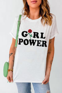 Thumbnail for GIRL POWER Rose Graphic Tee Shirt