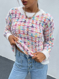 Thumbnail for Multicolor Round Neck Dropped Shoulder Sweater