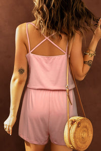 Thumbnail for Spaghetti Strap Drawstring Waist Crisscross Romper