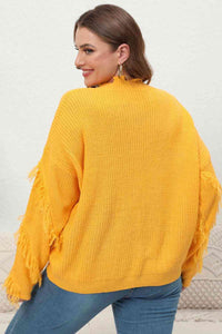 Thumbnail for Plus Size Fringe V-Neck Long Sleeve Sweater